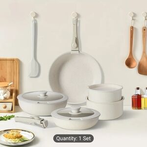 White Ceramic-Finish Cookware Set – 7-Piece